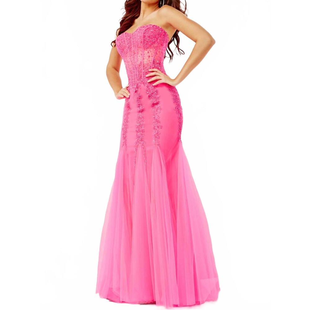 NEW JOVANI embellished corset bodice prom dress in hot pink - Picture 2 of 3
